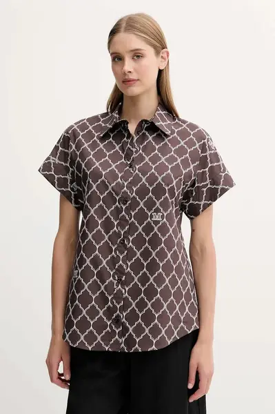 Bavlněná košile Max Mara Beachwear dámská, hnědá barva, regular, s klasickým límcem, 2516111029600