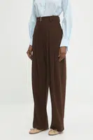 Kalhoty s vlnou Answear.LAB dámské, hnědá barva, široké, high waist