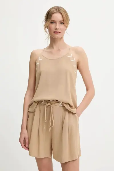 Halenka a šortky se lnem Answear.LAB béžová barva