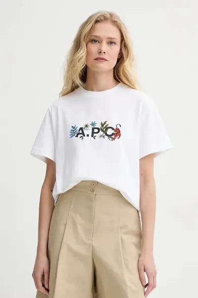 Bavlněné tričko A.P.C. t-shirt auguste - GOTS bílá barva, COBQX.M26497