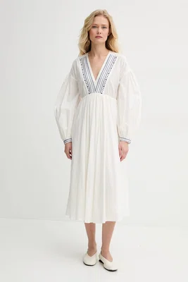 Bavlněné šaty A.P.C. robe anni béžová barva, midi, COHHH.F35203