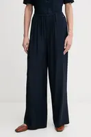 Kalhoty Tommy Hilfiger dámské, tmavomodrá barva, široké, high waist, WW0WW44542