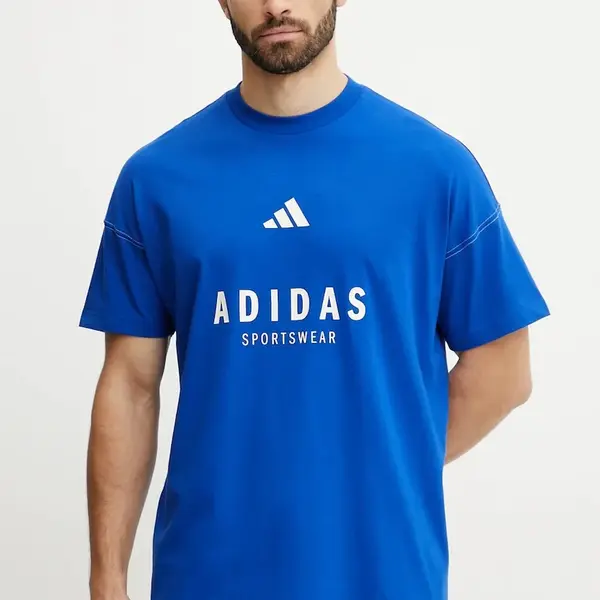 Bavlněné tričko adidas ALL SZN Graphic modrá barva, s potiskem, JJ3661