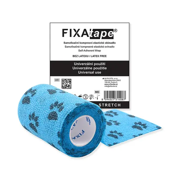 FIXAPLAST Fixatape stretch samofixační obinadlo 7,5 cm x 450 cm modré tlapky