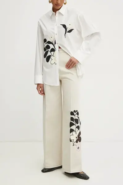 Kalhoty Forte Forte dámské, béžová barva, široké, high waist, 13719bis.my pants