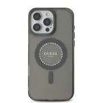 Zadní kryt Guess IML Rhinestones Ring MagSafe pro Apple iPhone 16 Pro, černá