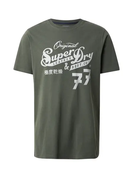 Superdry & Co Tričko 'Leather & Boot'  svetlosivá / olivová