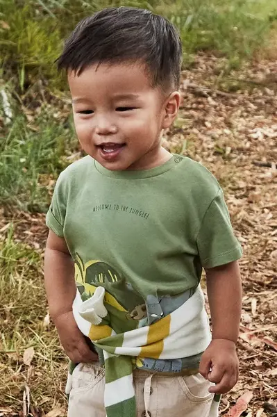 Dětské bavlněné tričko Mayoral zelená barva, s potiskem, 1057