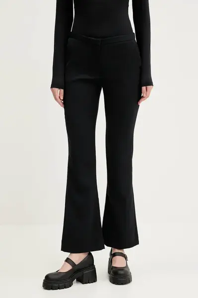 Kalhoty Abercrombie & Fitch dámské, černá barva, jednoduché, medium waist, KI156-5434