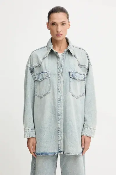 Džínová košile Gestuz dámská, modrá barva, relaxed, s klasickým límcem, 10910164