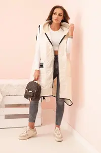Kesi Włoski Dámská prošívaná vesta Plus Size s kapucí na zip světle béžová