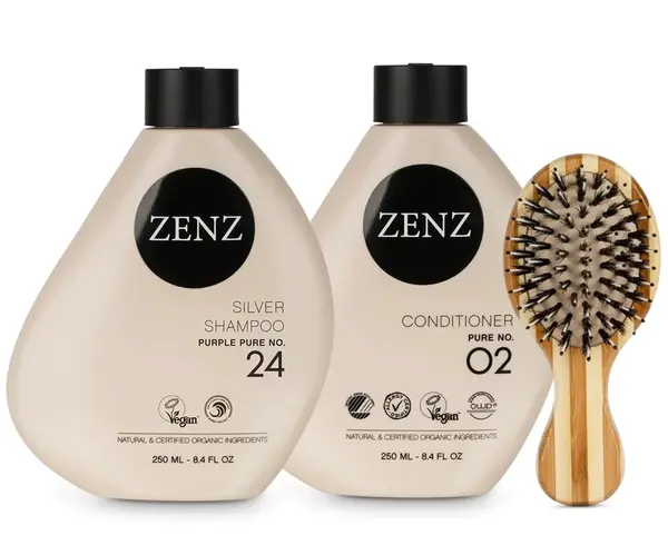 Sada pro neutralizaci a výživu blond a šedivých vlasů Zenz Silver + mini kartáč Zenz Boar Brush Mini zdarma + dárek zdarma