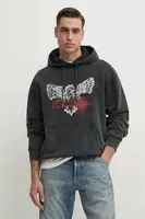 Bavlněná mikina The Kooples pánská, šedá barva, s kapucí, s potiskem, HSWE30005K