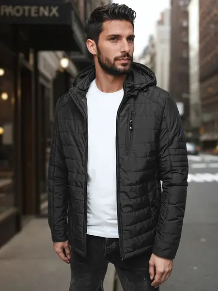 Pánská prošívaná bunda s kapucí