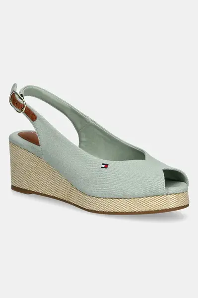 Sandály Tommy Hilfiger FLAG MID WEDGE ESPAD SLINGBACK zelená barva, FW0FW08595