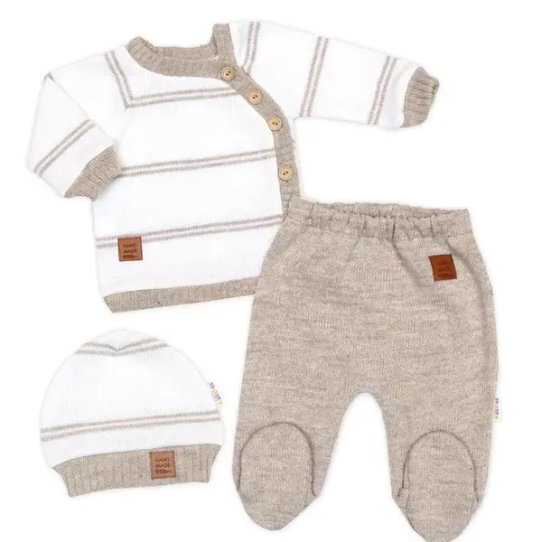 Pletená sada pre bábätko s jemným prúžkom 3D, lux - béžová, biela, veľ. 68