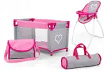 Sada pre bábiky 5v1, postieľka, stolička a hojdačka pre bábiky Elsa - sivá, ružová