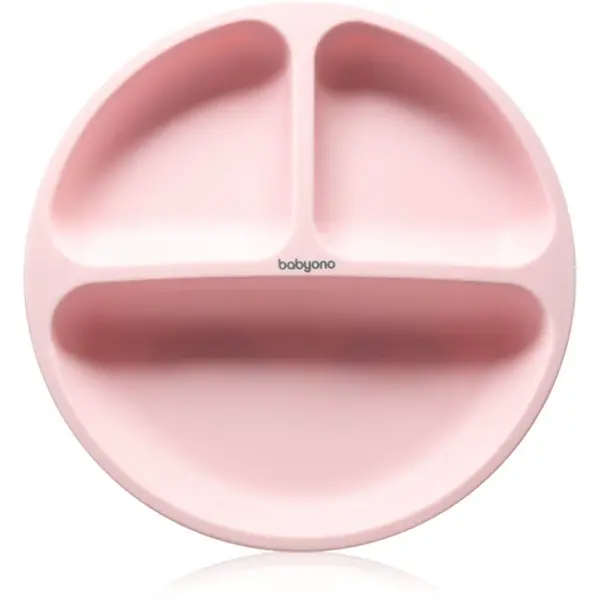 BabyOno Siilicone Plate 6m+ dělený talíř s přísavkou Pink 1 ks