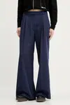 Kalhoty HUGO dámské, tmavomodrá barva, široké, high waist, 50542661