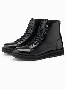 Ombre Men's high top shoes in shiny eco leather - black