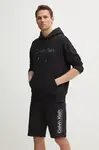 Bavlněná mikina Calvin Klein pánská, černá barva, s kapucí, s aplikací, K10K114257
