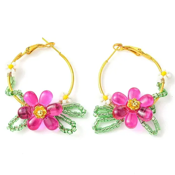 Woven Glass Leaf Huggie Hoop Earring