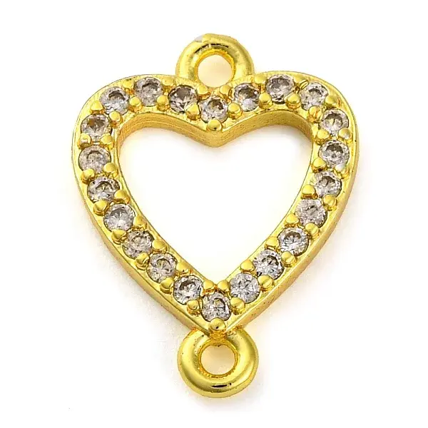 Brass Micro Pave Clear Cubic Zirconia Heart Links Connector Charms