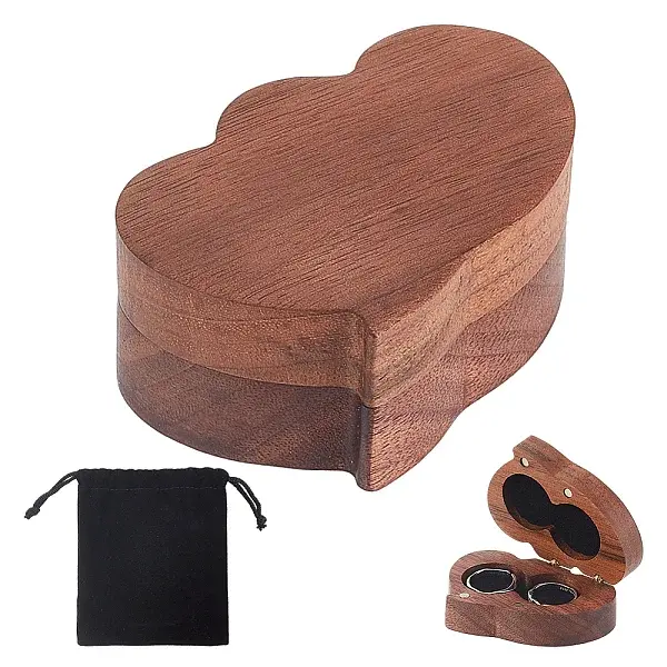 Portable Walnut Wooden Couple Ring Boxes