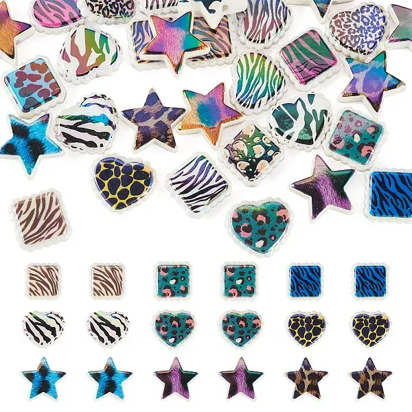 30Pcs 3 Styles Rainbow Iridescent Printed Opaque Acrylic Beads