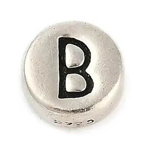 925 Sterling Silver Flat Round with Letter Beads