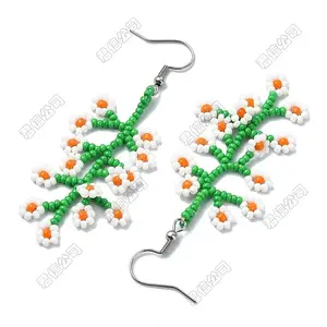 Handmade Glass Seed Beads Flower Dangle Earrings