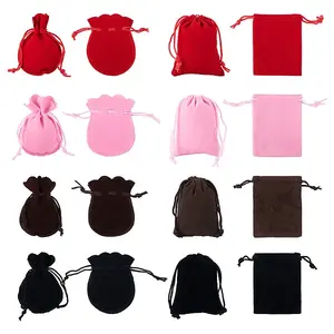 24Pcs 8 Styles Gourd & Rectangle Velvet Drawstring Packing Bags