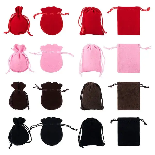 24Pcs 8 Styles Gourd & Rectangle Velvet Drawstring Packing Bags