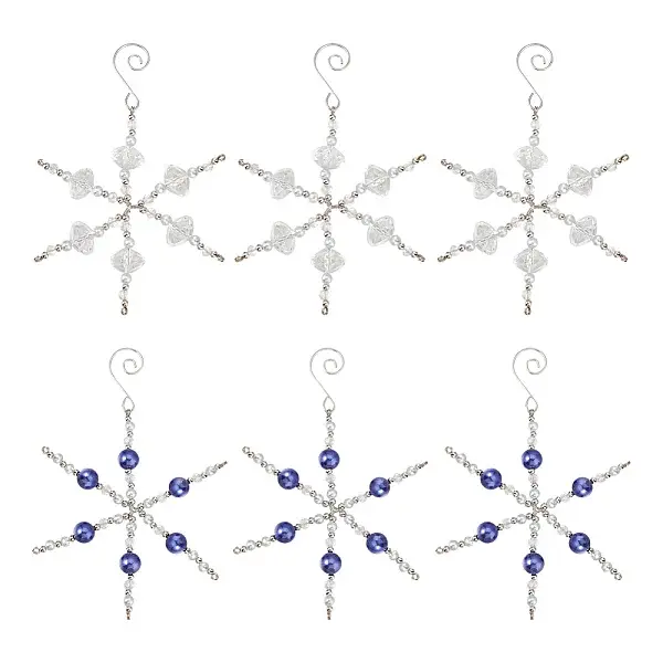 6Pcs 2 Styles Snowflake Glass Pendant Decoration
