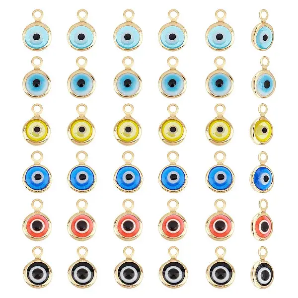 36Pcs 6 Colors Handmade Evil Eye Lampwork Charms
