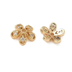 Brass Micro Pave Clear Cubic Zirconia Bead Caps