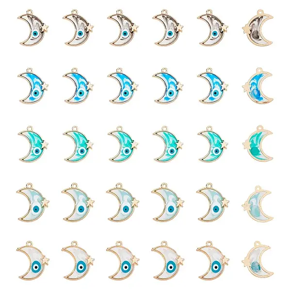 30Pcs 5 Colors Alloy Enamel Pendants