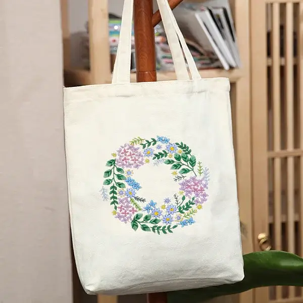 DIY Flower Wreath Pattern Tote Bag Embroidery Kit