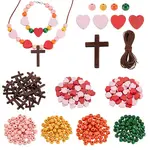 DIY Wood Round Heart Cross & Cowhide Leather Cord Necklaces Making Kits
