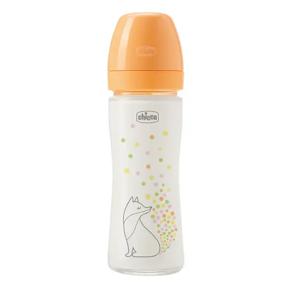 Chicco Kojenecká skleněná láhev Perfect Easy pomalý silikonový průtok 0m+ 240 ml pro dívky