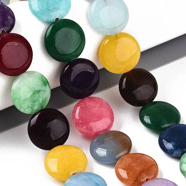 Dyed Natural White Jade Coin Beads Strands
