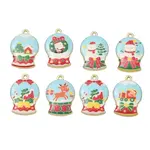 8Pcs 8 Styles Christmas Printed Alloy Pendants