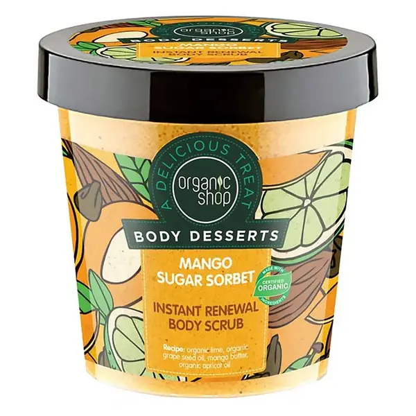 ORGANIC SHOP Body Desserts Antioxidační tělový peeling Mangový cukrový sorbet 450 ml