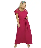 Pri Long dress tied at the waist with short sleeves with frill CELINA