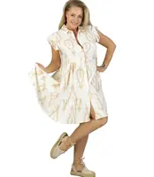 Shirt dress with frills and print cotton and linen AMELIA