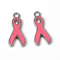 Breast Cancer Pink Awareness Ribbon Alloy Enamel Pendants
