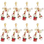 8Pcs Christmas Snowman & Christmas Bell Alloy Enamel Bookmarks Pendant Decoration