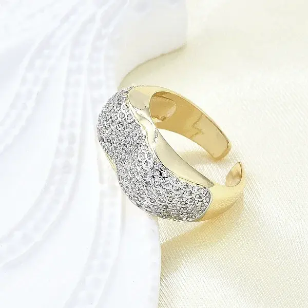 Brass Micro Pave Clear Cubic Zirconia Cuff Rings for Women