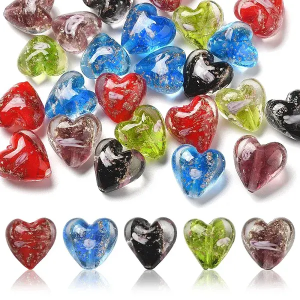 24Pcs 5 Colors Luminous Handmade Gold Sand Lampwork Beads