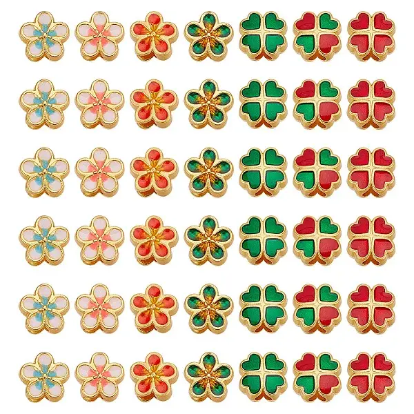 42Pcs 7 Styles Alloy Enamel European Beads